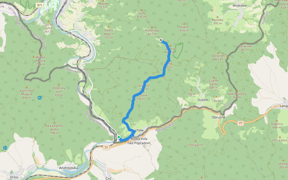 Leluchów - Dubne walking route map in Leluchów