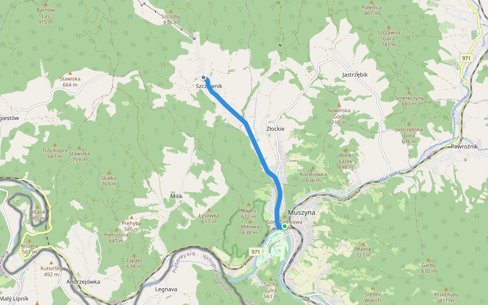 Muszyna Złockie - Szczawnik walking route map in Muszyna
