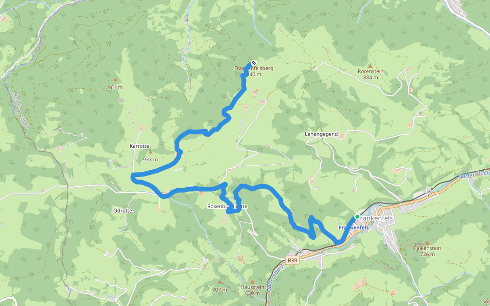 Frankenfelsberg - Höhenweg walking route map in Frankenfels