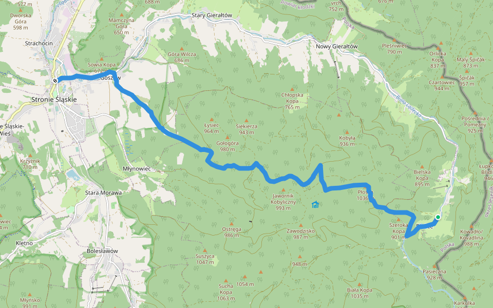 Stronie Śląskie - Bielice walking route map in Bielice