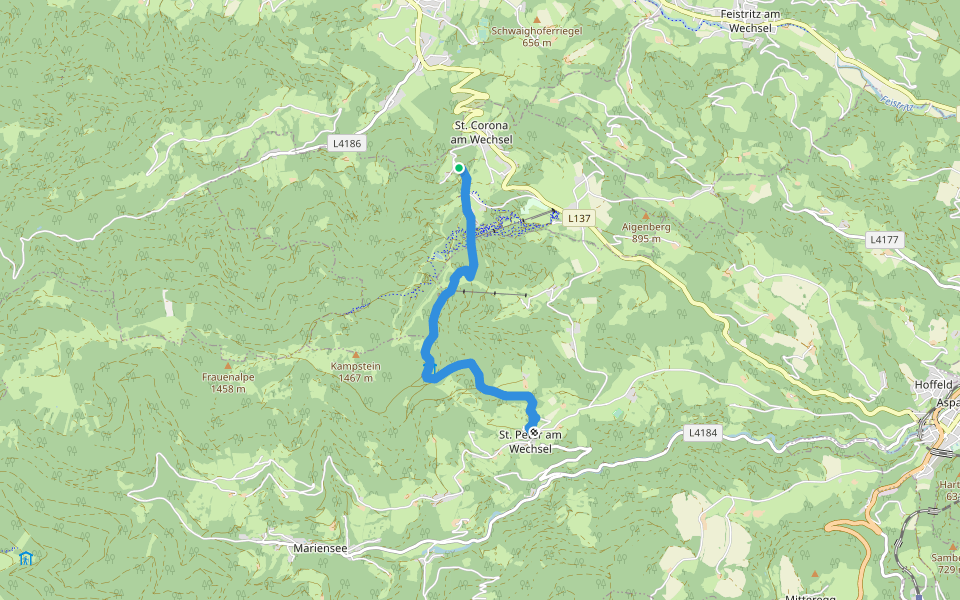 Orthof - Herrgottschnitzerhütte - St. Peter walking route map in Sankt Corona am Wechsel