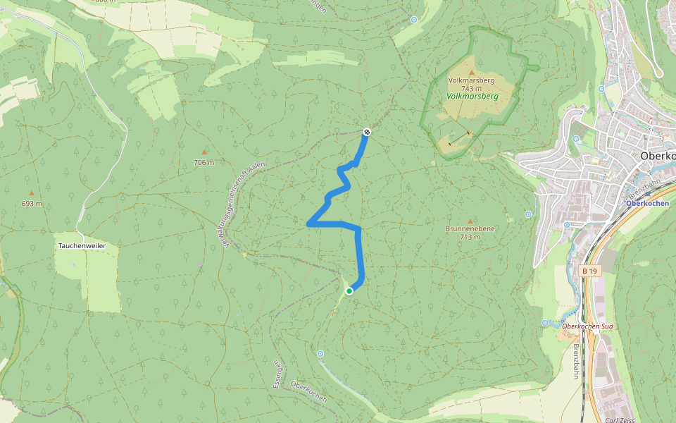 SAV Querweg: HW1 - Bilzhütte - Bilzhaus - Hagental walking route map in Oberkochen