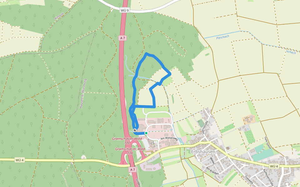 Barfußpfad Gramschatzer Wald walking route map in Hausen bei Würzburg