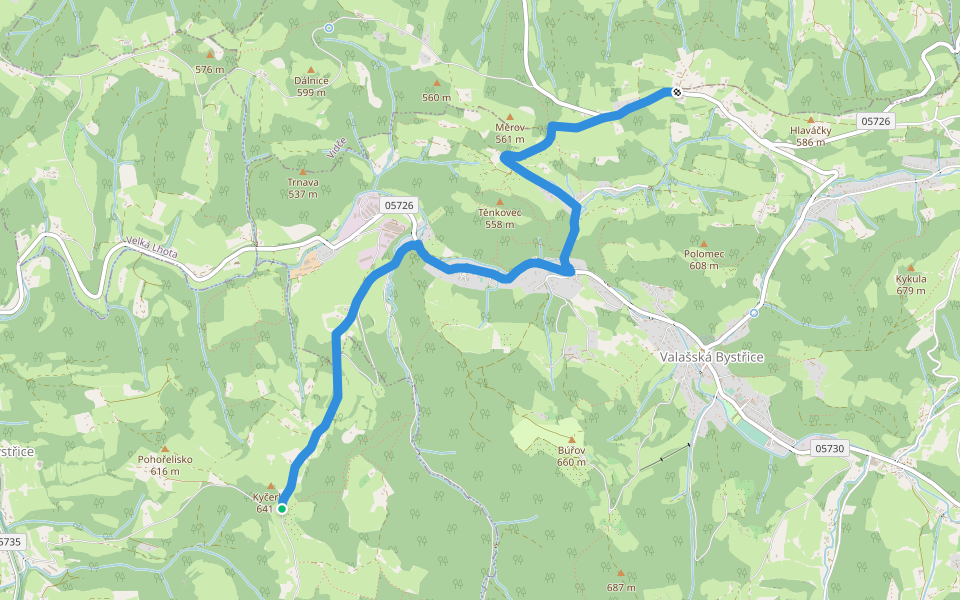 Santov - Na horách walking route map in Malá Bystřice