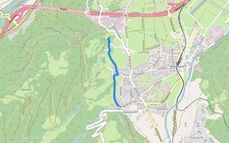 Ruine Unspannen - Mühle walking route map in Wilderswil