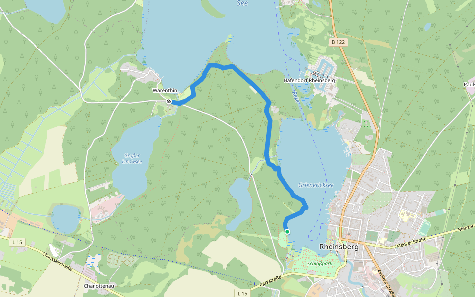 Ww Obelisk Rheinsberg - Bungalowsiedlung "Am Rheinsberger See" walking route map in Rheinsberg