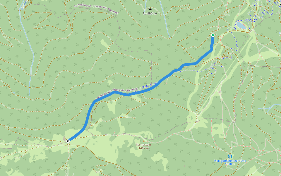 Fortsetzung der blauen Markierung von St. Corona - Kampsteiner Schwaig walking route map in Sankt Corona am Wechsel