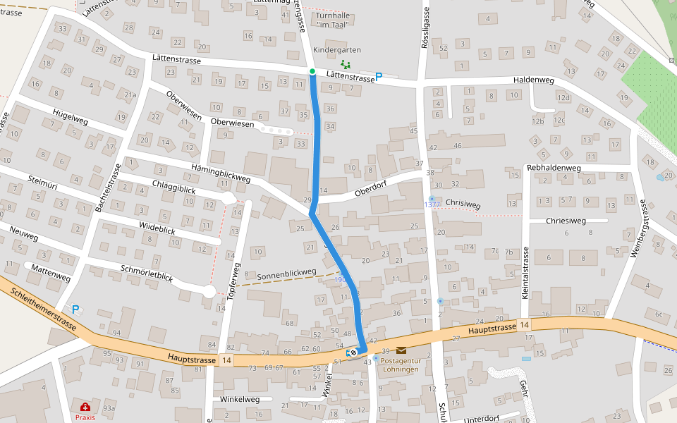 Lätten - Löhningen Bus walking route map in Löhningen
