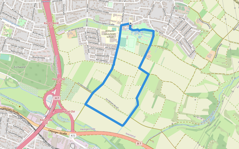 Heiligenrode, Rundweg 12 walking route map in Niestetal