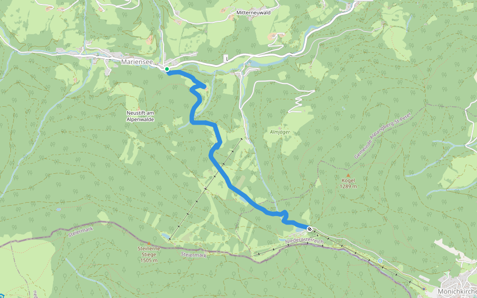 Mariensee - Mönichkirchener Schwaig walking route map in Neuwald