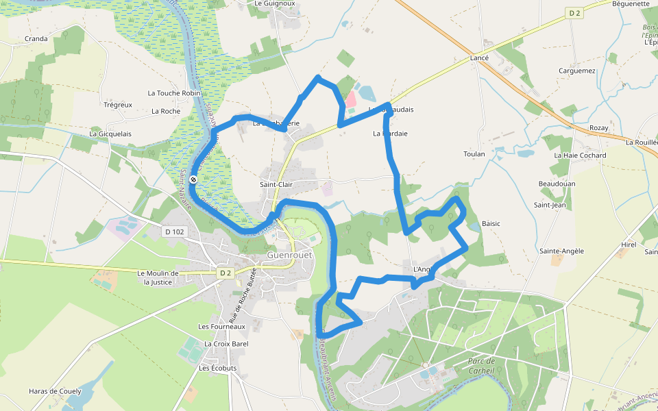 Circuit de la Pierre Folle Menhir walking route map in Guenrouet