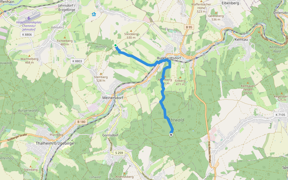 Ww Eisenweg-Mühlberg-Abtwald Tischl, Markierung mangelhaft walking route map in Neukirchen/Erzgebirge