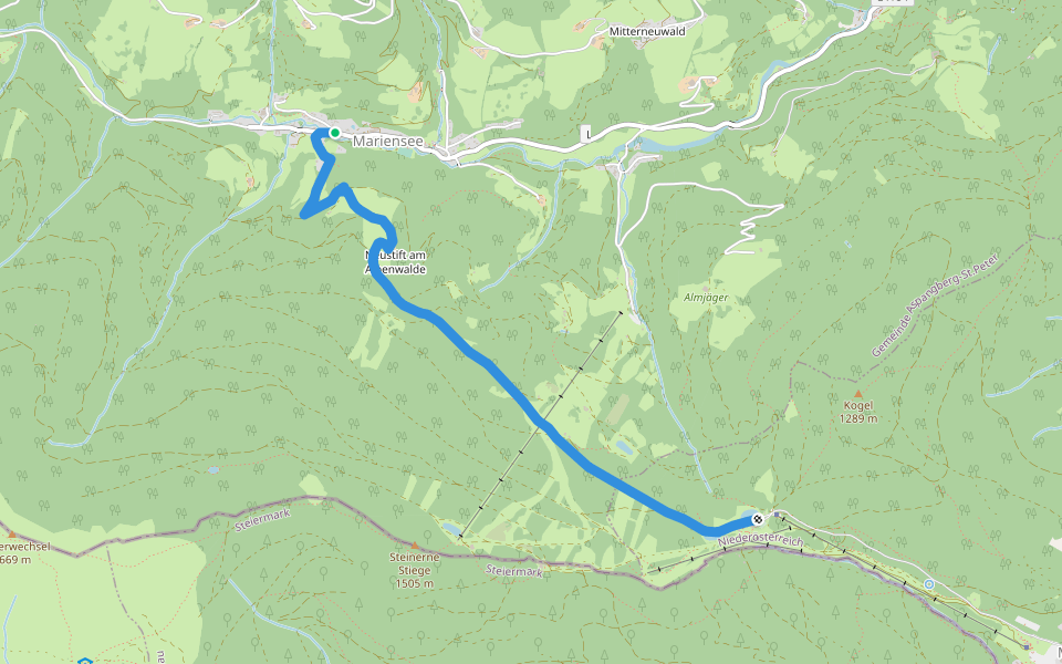 Mariensee - Mönichkirchener Schwaig walking route map in Aspangberg Sankt Peter