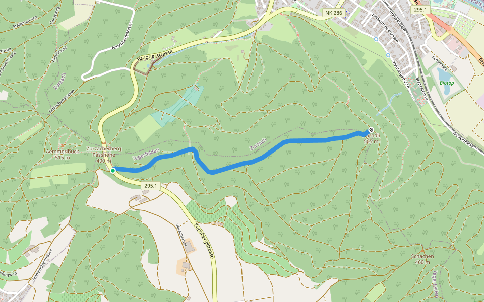 Zurzacherberg - Hörndli walking route map in Tegerfelden