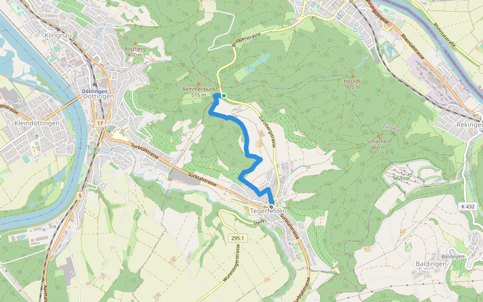 Zurzacherberg - Tegerfelden walking route map in Tegerfelden