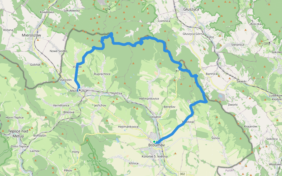 [M] Broumov - Meziměstí walking route map in Broumov