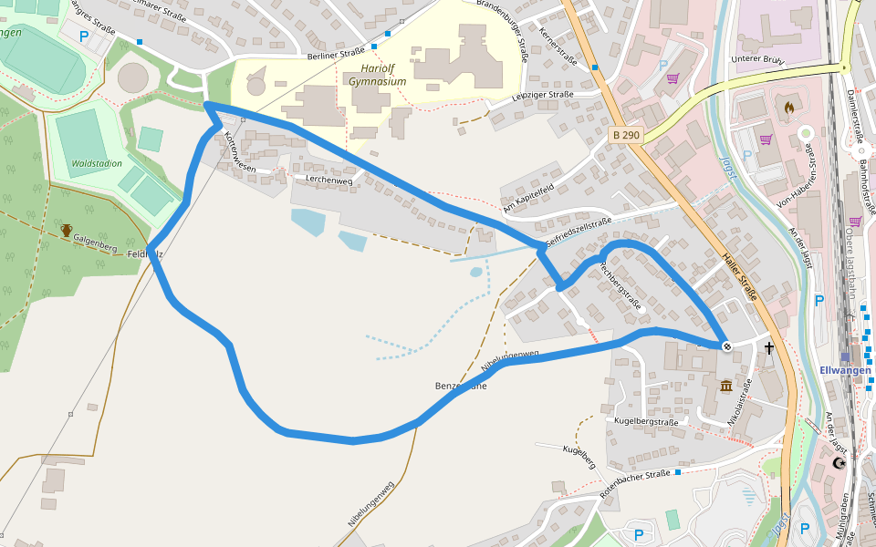 Hariolf-Rundweg walking route map in Ellwangen (Jagst)
