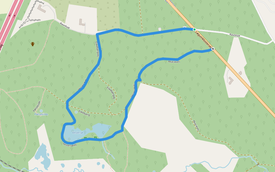 Rise Skov Hjertesti 1, rød walking route map in Aabenraa