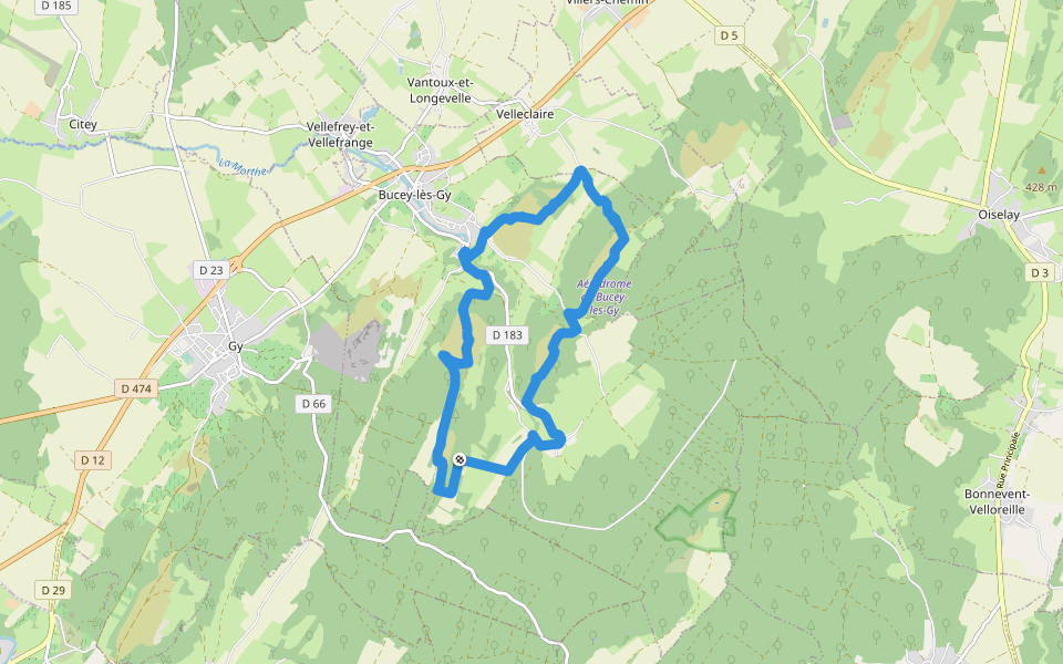 Circuit des Pelouses walking route map in Bucey-lès-Gy