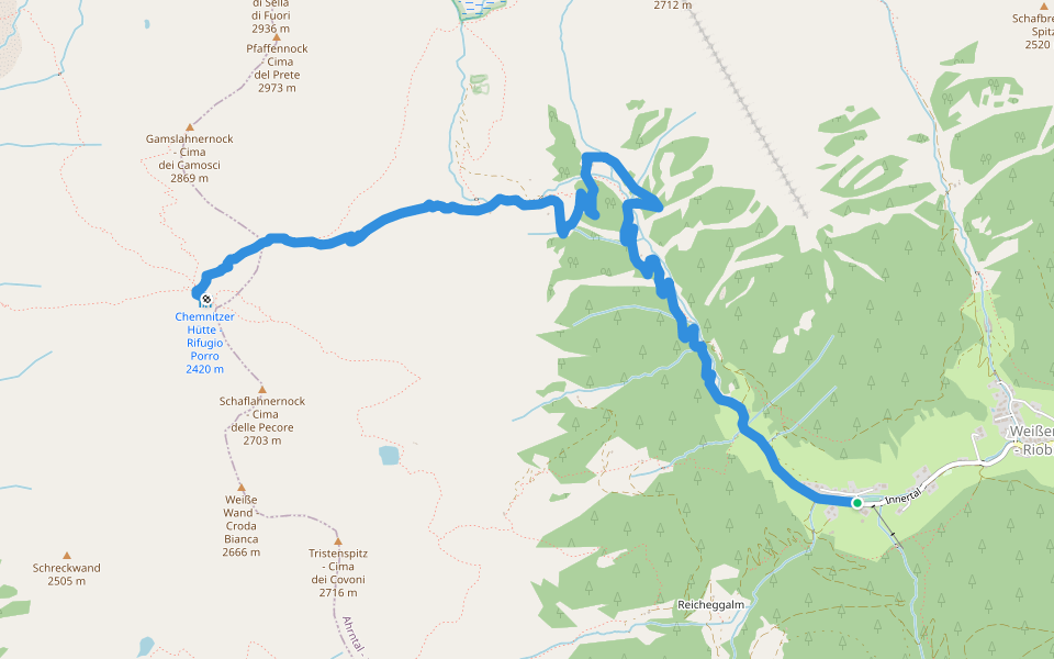Chemnitzerhütte walking route map in Innertal