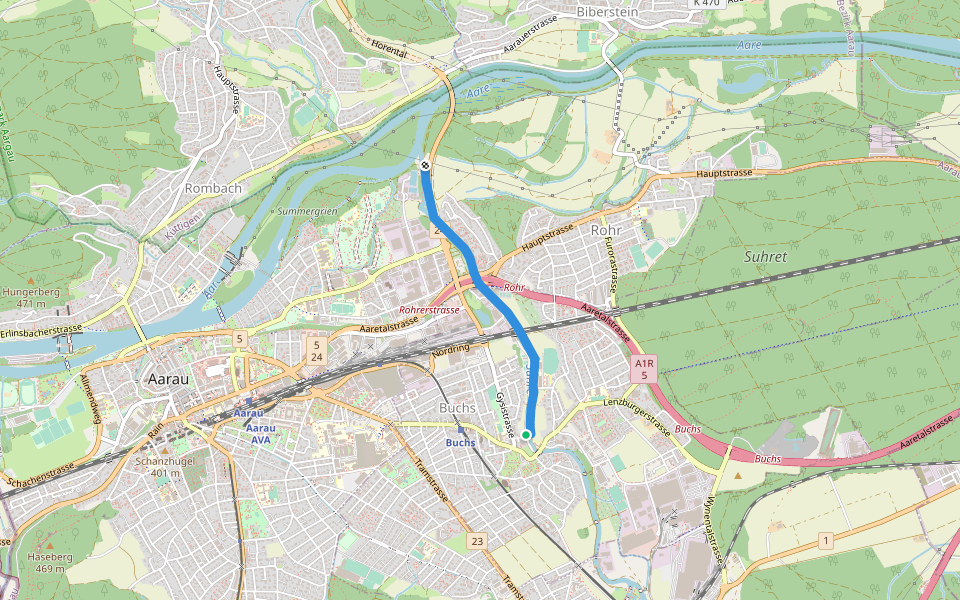 Suhremündung - Buchs walking route map in Buchs