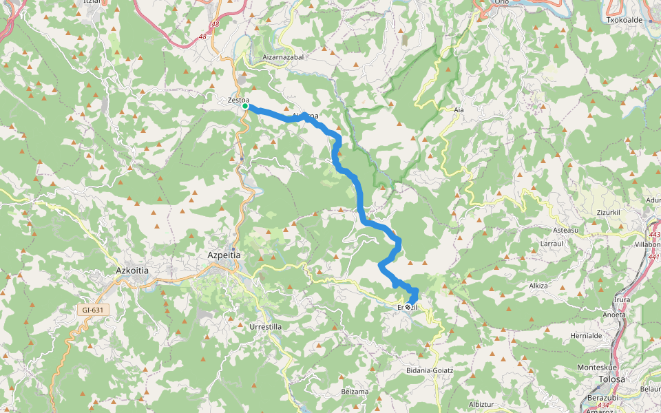 PR-GI 143 Zestoa-Errezil walking route map in Cestona