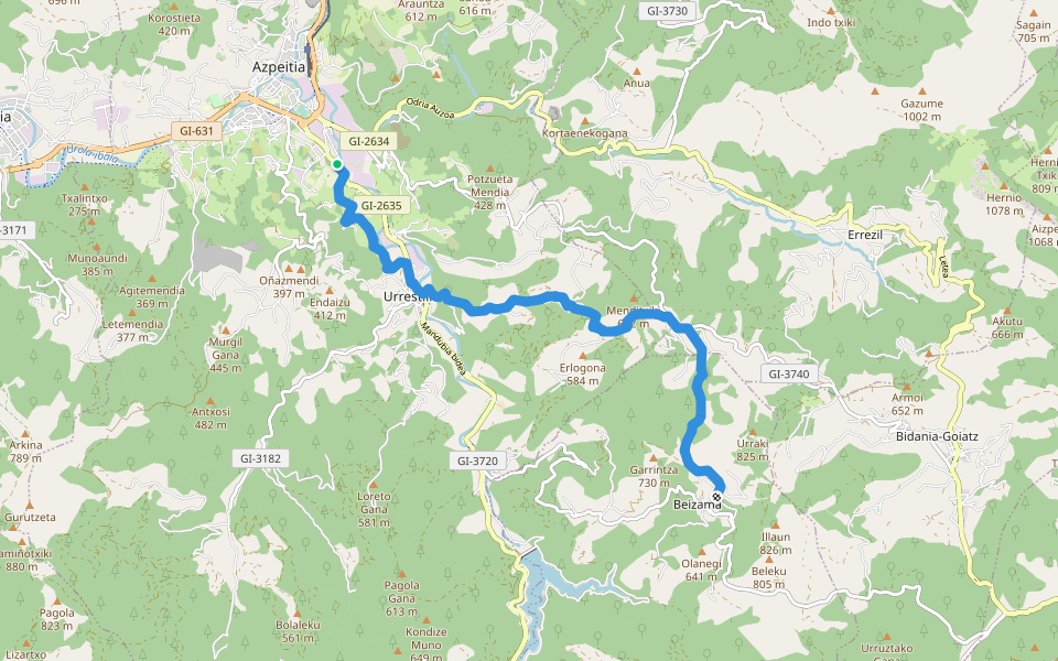 PR-GI 145 Baserri artean walking route map in Azpeitia