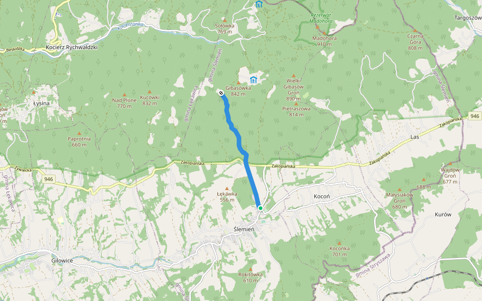 Ślemień - Czarne Działy walking route map in Ślemień