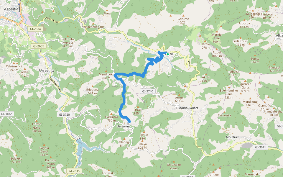 PR-GI 144 Errezil-Beizama walking route map in Errezil