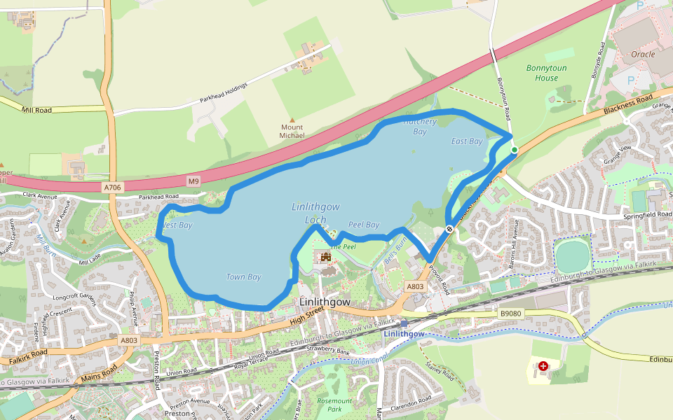 Linlithgow Loch Circular walking route map in Linlithgow