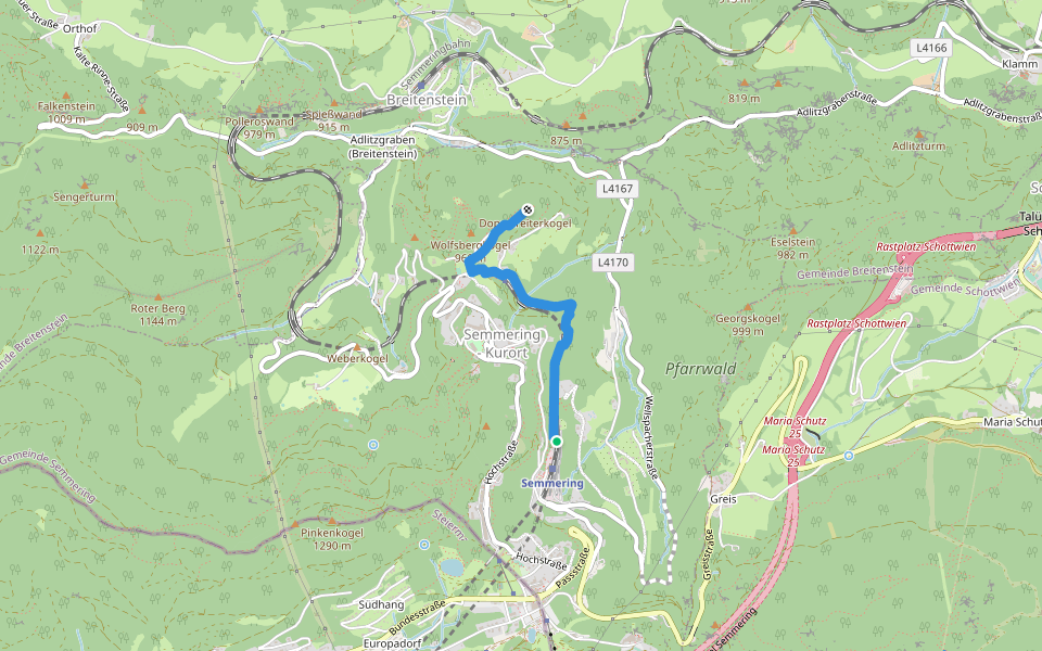 Semmering Bhf - Doppelreiterwarte walking route map in Semmering-Kurort