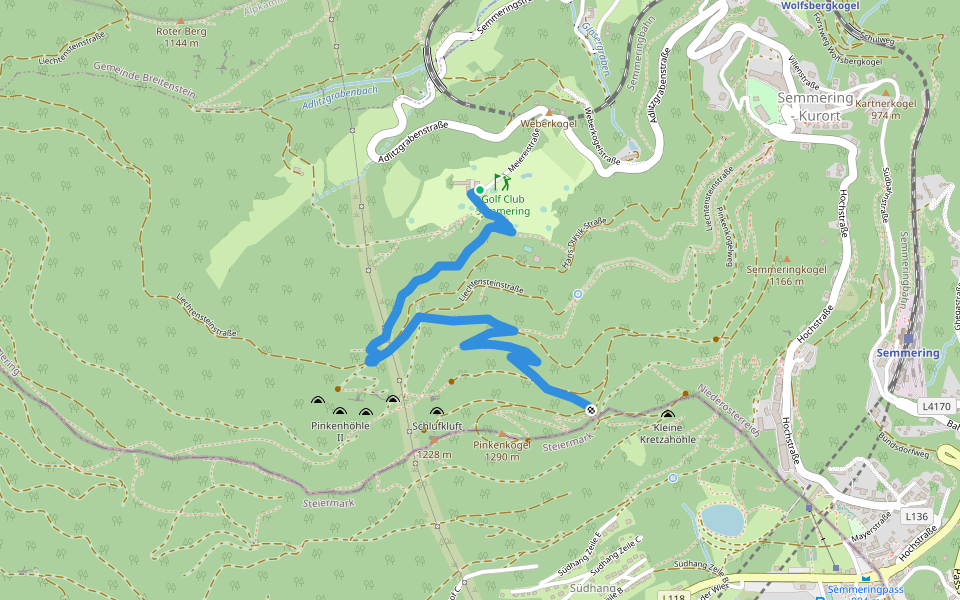 Meierei - Pinkenkogelhaus walking route map in Semmering-Kurort