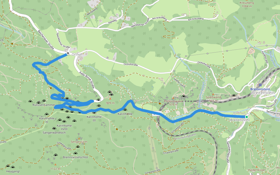 Orthof - Falkensteinhöhle - Adlitzgraben walking route map in Breitenstein