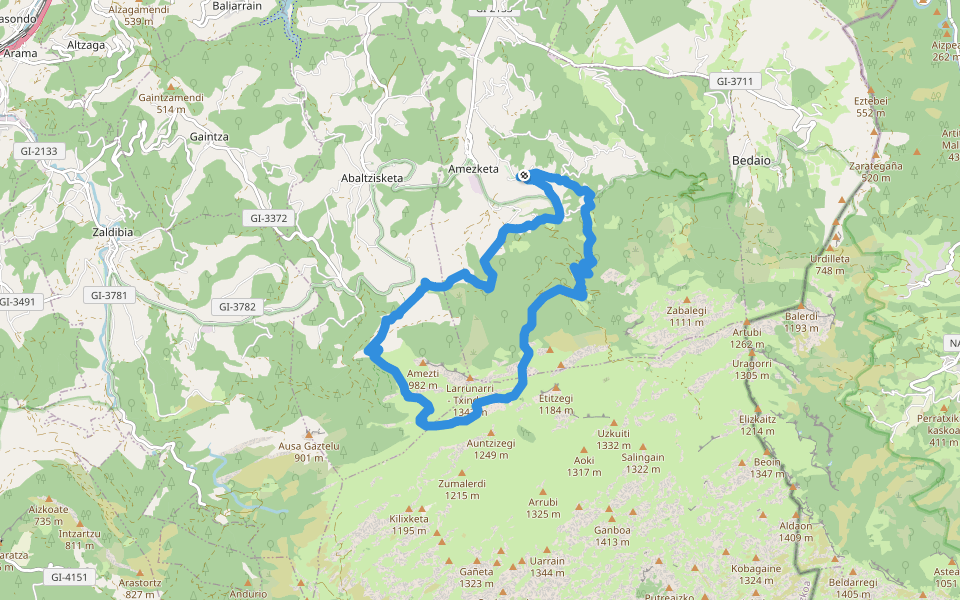 PR-GI 2005 Txindoki ibilbidea walking route map in Amezketa