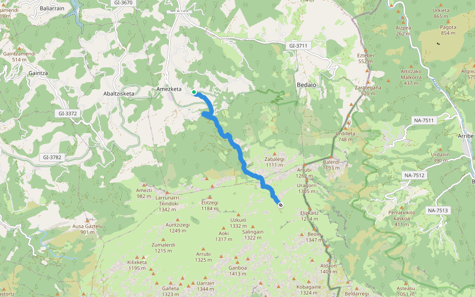 PR-GI 2006 Meatze bidea (Mina bidea) walking route map in Amezketa