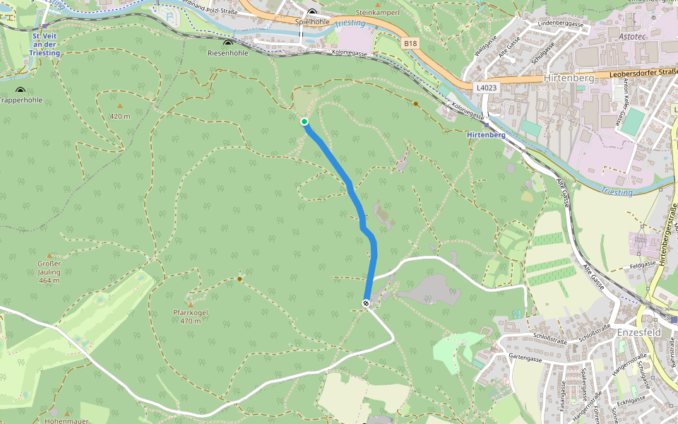 Hirtenberg Bhf - Golfplatzstraße walking route map in Hirtenberg
