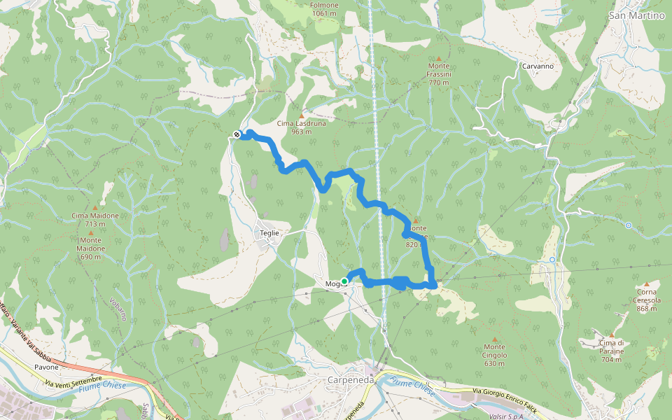 Moglia - Monte Sercine - Teglie walking route map in Moglia