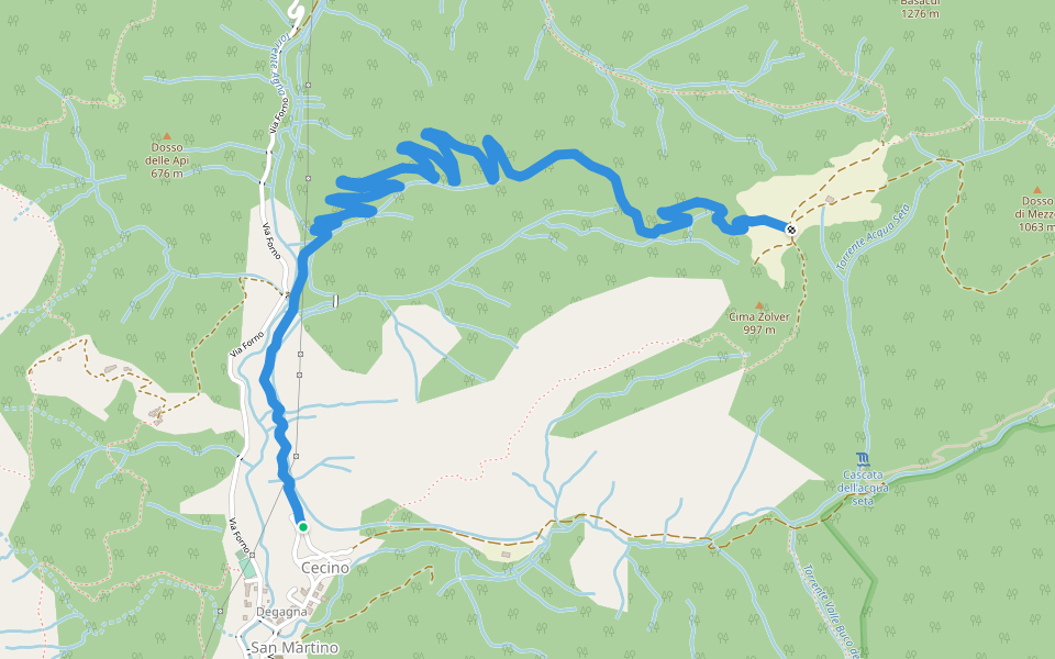 Cecino - Ponte Sacca - Cascina Brasassio walking route map in Degagna