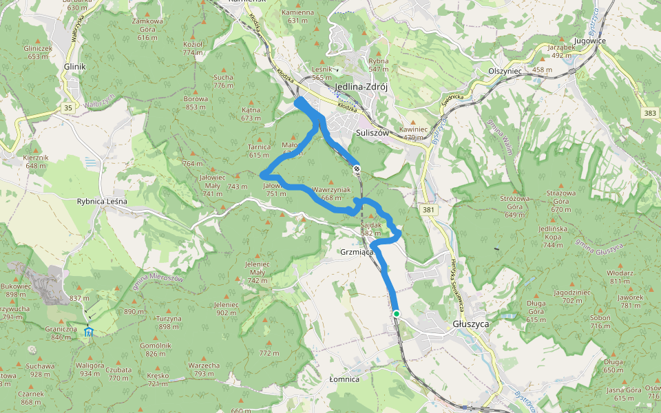 Jedlina Zdrój PKP - Jałowiec - Głuszyca PKP walking route map in Głuszyca