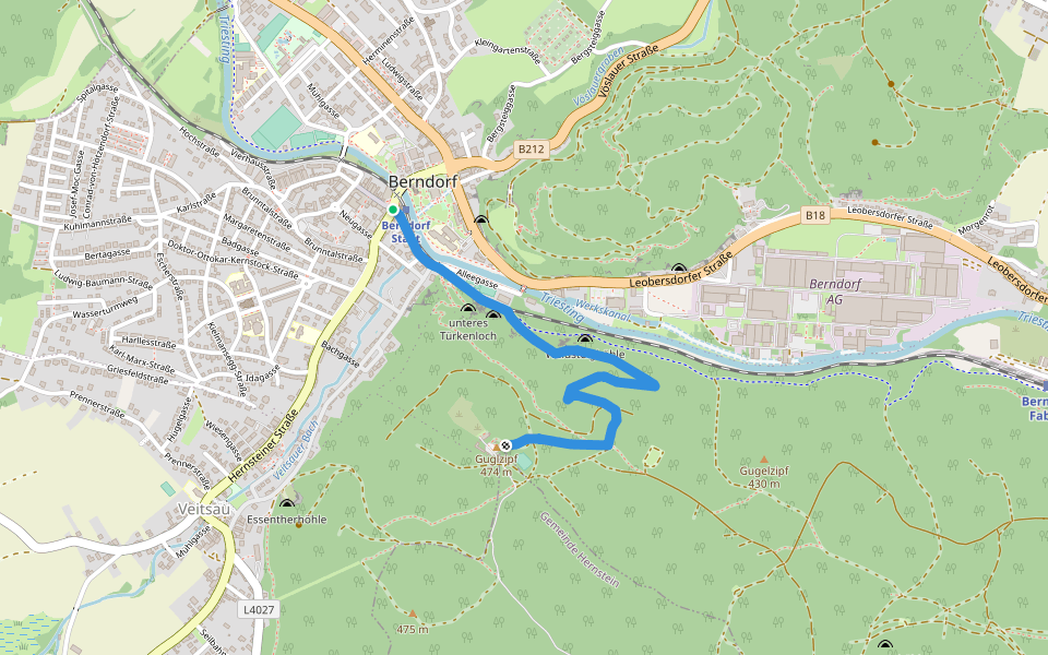 Berndorf Bhf - Guglzipf über Sängersteig walking route map in Berndorf