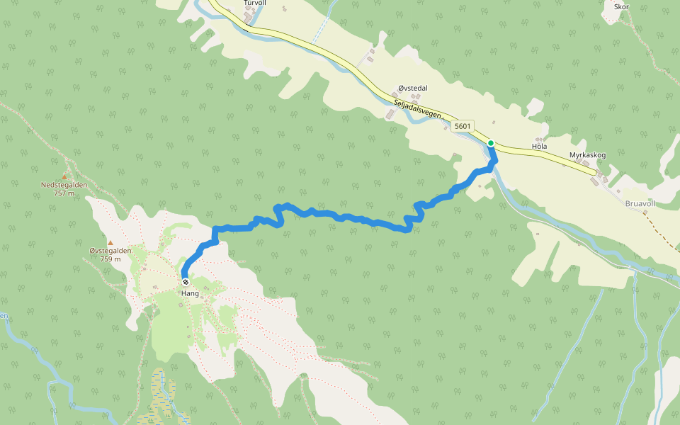Seljadalen-Hang walking route map in Røysane
