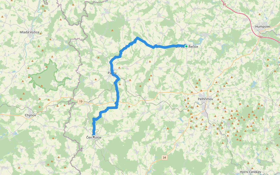 [Č] Červená Řečice - Černovice walking route map in Červená Řečice