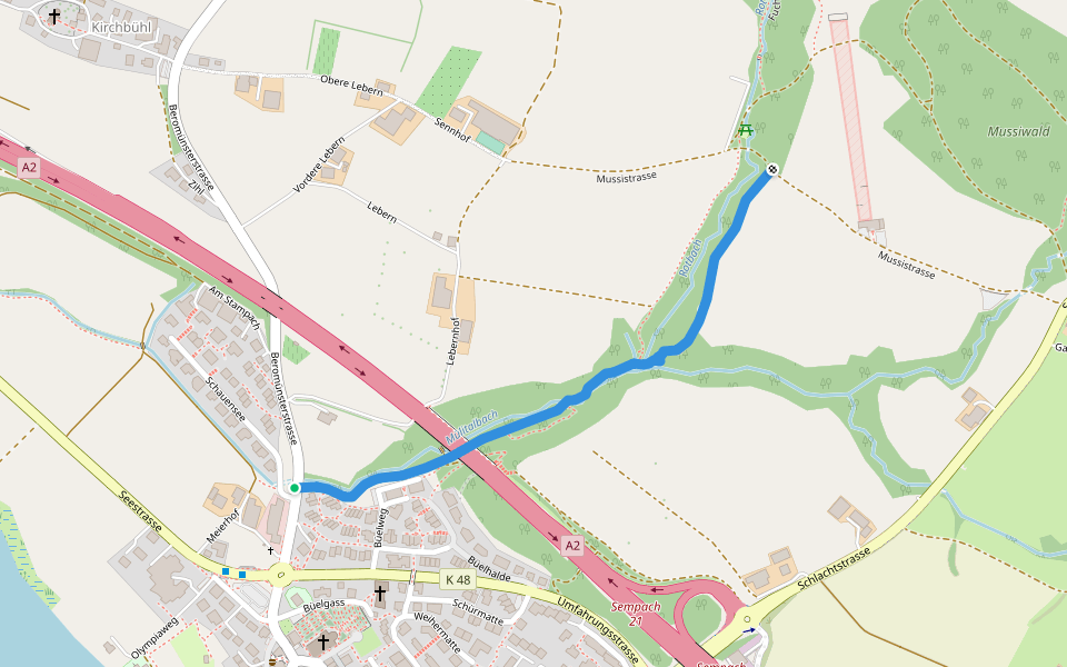 Mülitaltobel - Mussi walking route map in Sempach
