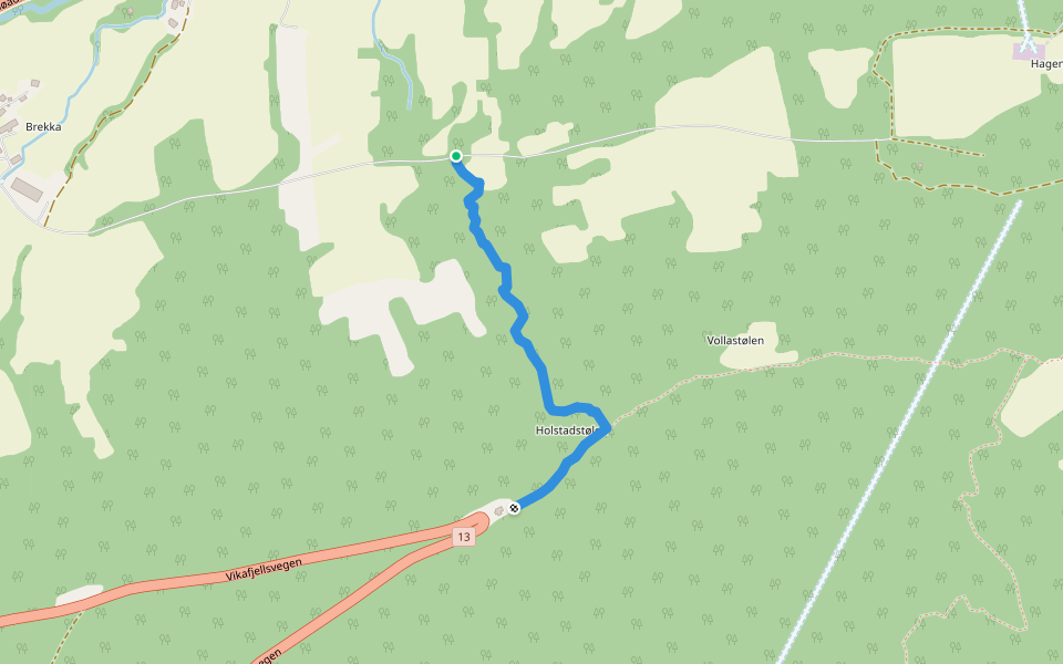 Hovsåsen-Storesvingen walking route map in Røysane
