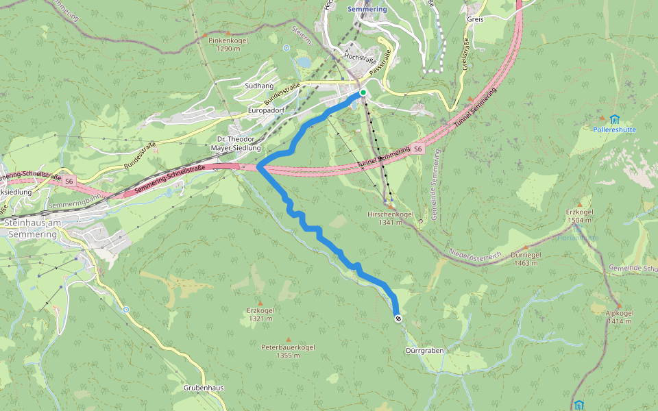 Semmering - Dürrgraben walking route map in Semmering-Kurort
