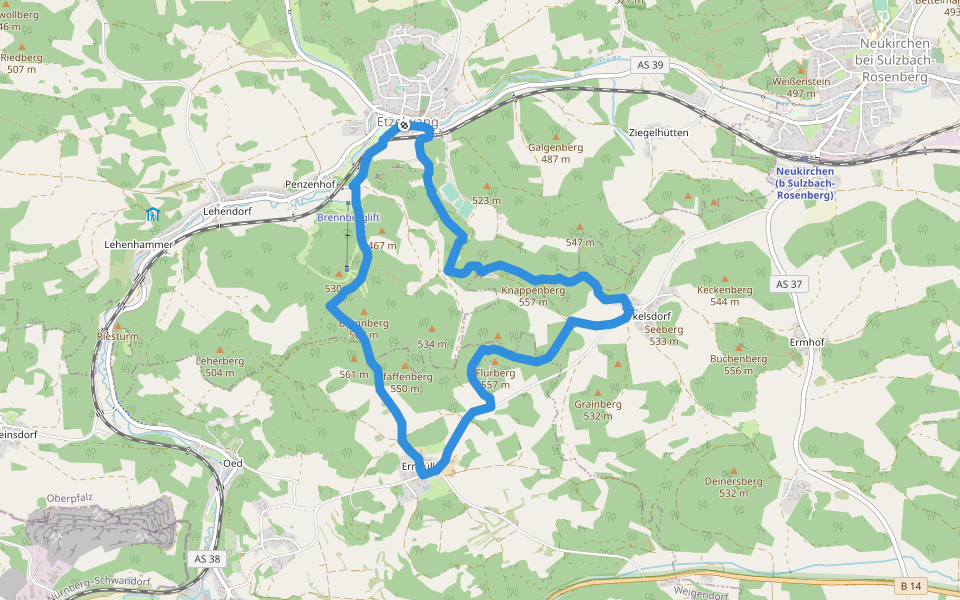 Die waldige Sechs walking route map in Etzelwang
