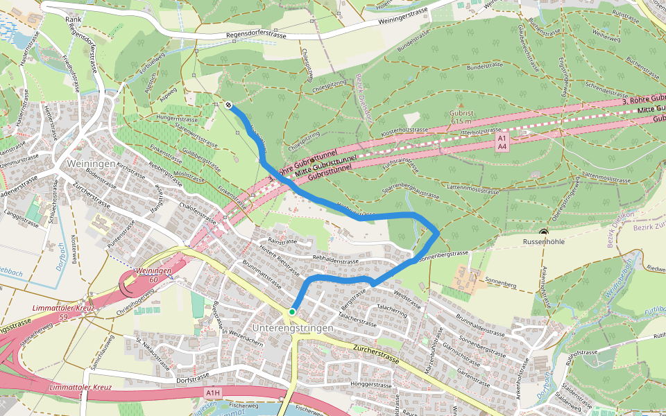 Unterengstringen - Regensdorf walking route map in Unterengstringen