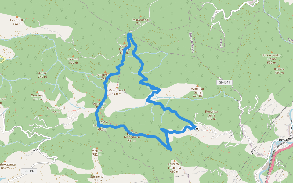 PR-GI 54 Urkia - Domingoko mugarria - Urkia walking route map in Itsasondo