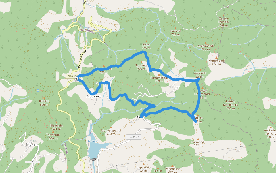 PR-GI 55 Mandubia-Larrarte-Garin-Astigarreta-Mandubia walking route map in Beasain