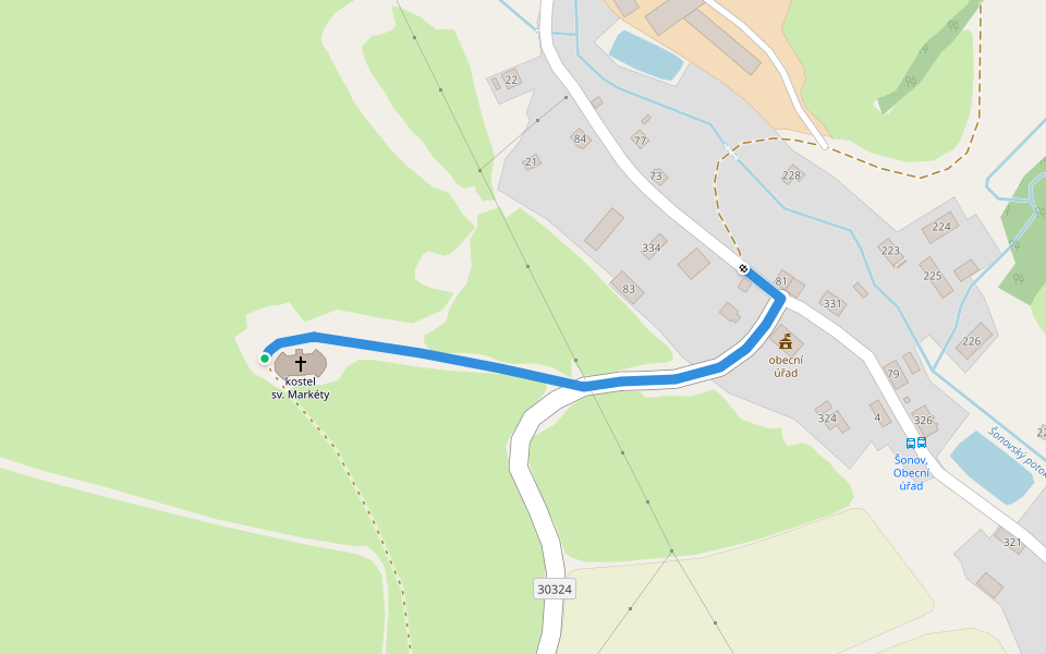 odbočka Šonov walking route map in Šonov